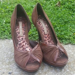 Brown peep-toe high heels